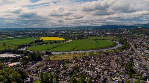An aerial view of the city of Stirling in Central Scotland, UK stock photo