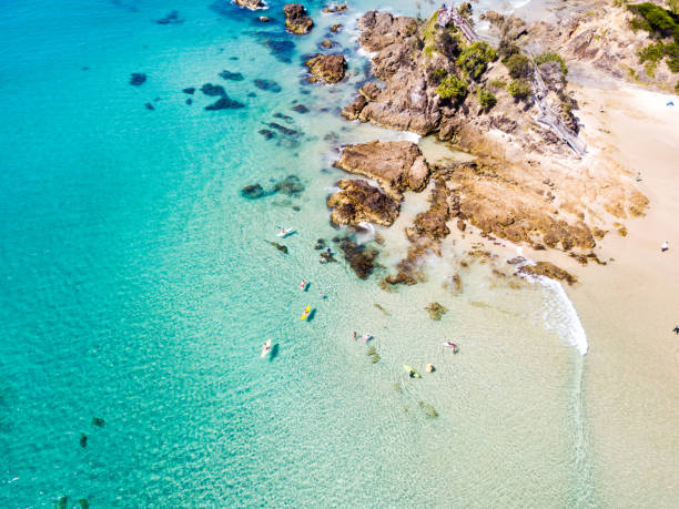 An aerial view of The Pass and Wategoes Beach in Byron Bay stock photo
