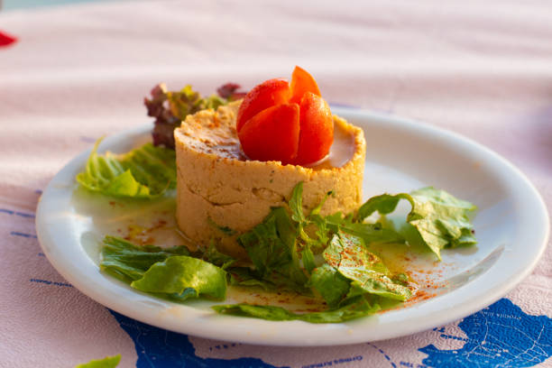 An authentic Greek hummus starter platter stock photo