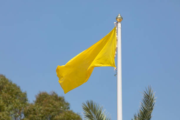una bandera amarilla de emergencia advierte en la playa de españa. - public service fotografías e imágenes de stock