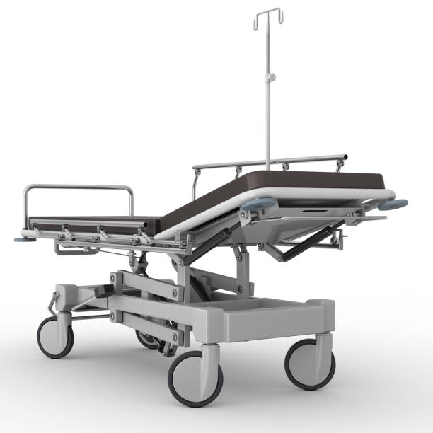 An empty hospital stretcher isolated on a white background stock photo