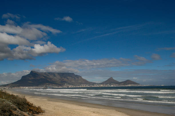 An image of Table Mountain in Cape Town taken from Milnerton Beach. stock photo
