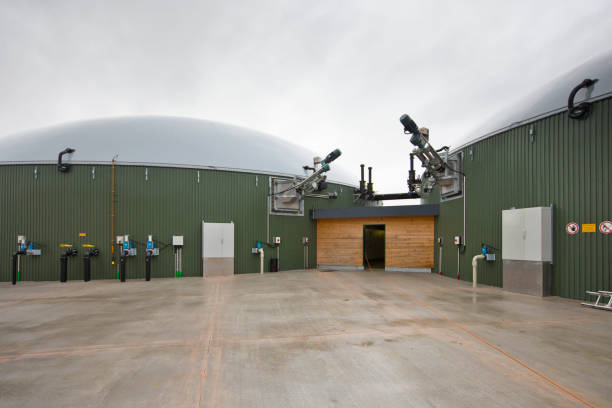 Anaerobic digester for the production of biogas for electricity generation, France stock photo