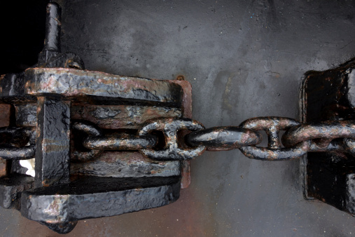 Detail of anchor chain on a ship.