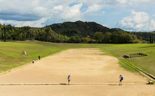 Ancient classic greek olympic stadium at Olympia in Greece stock photo