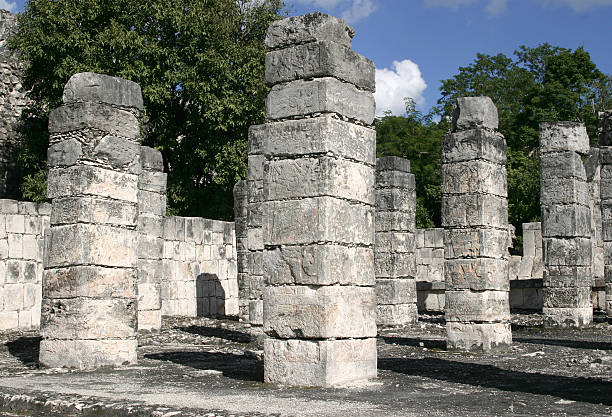 ancient columns at Chichen Itza stock photo