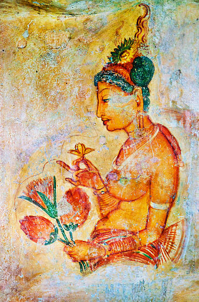 Ancient Famous Wall Frescoes At Sigirya Sri Lanka Stock 