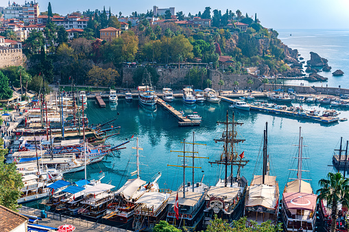 Antalya, Turkey - November 17, 2021: ancient harbor in the historic city center