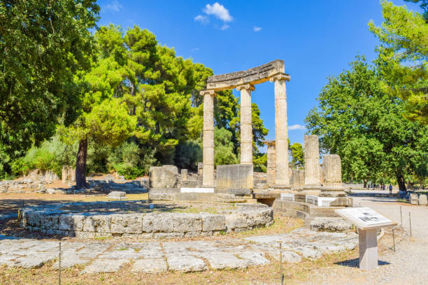 Ancient Olympia, Greece. Ruins of the Philippeion, Olympia. The site of the founding of the Olympic Games. peloponnese stock pictures, royalty-free photos & images