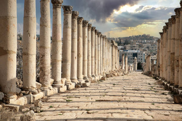 Ancient Roman street in Jerash, Jordan stock photo