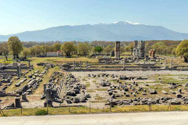 Ancient Ruins at archaeological area of Philippi, Eastern Macedonia and Thrace, Greece stock photo