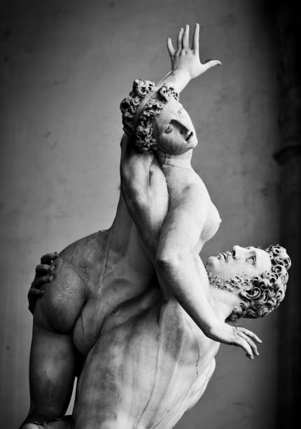 Ancient sculpture of The Rape of the Sabine Women. Florence, Italy Ancient style sculpture of The Rape of the Sabine Women in Loggia dei Lanzi in Florence, Italy. Black and white florence italy photos stock pictures, royalty-free photos & images