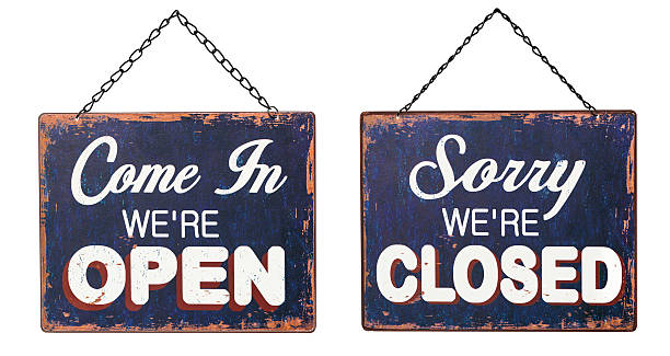 OPEN and CLOSED Sign on White Background stock photo