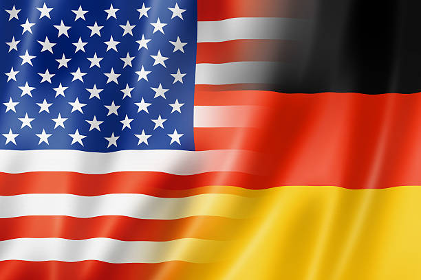 USA and Germany flag Mixed USA and Germany flag, three dimensional render, illustration german culture stock pictures, royalty-free photos & images
