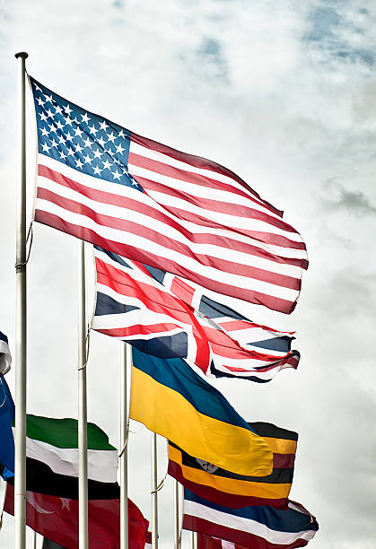 us uk and international flags - focus un focus stockfoto's en -beelden