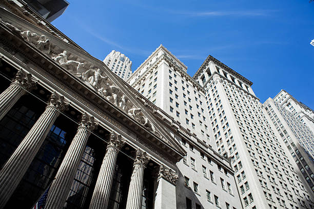NYSE and old financial canyons on broad street. stock photo
