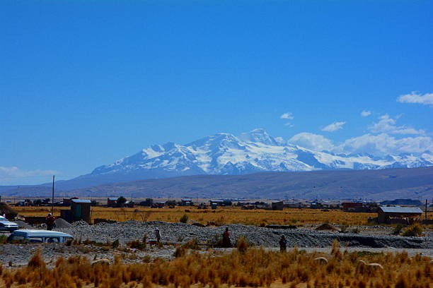 Andes from the road towards lake Titicaca stock photo