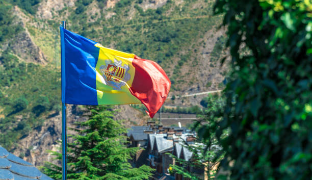 Andorran flag waving stock photo