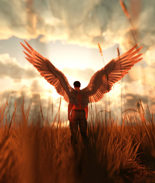 Angel 3d illustration of an Angel in grass field romance book cover stock pictures, royalty-free photos & images
