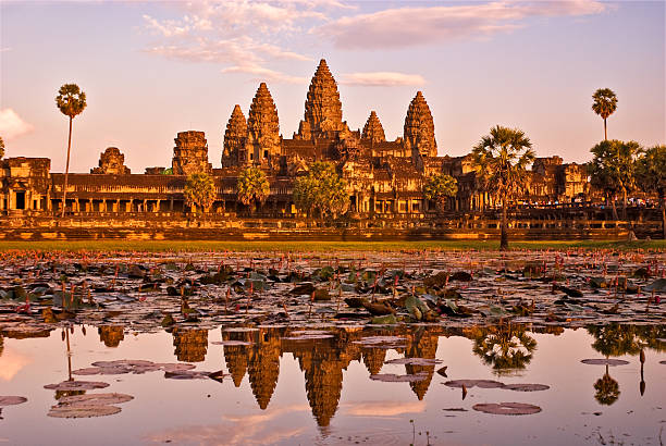 Angkor Wat at sunset, cambodia. stock photo