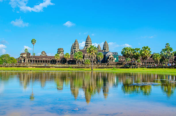 Angkor Wat temple across lake, Siem Reap, Cambodia stock photo