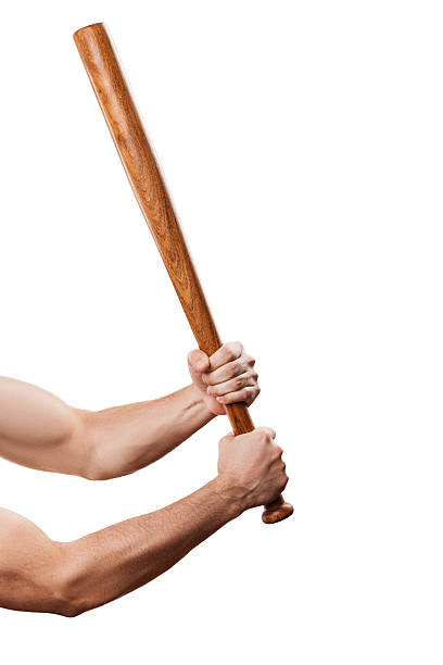 Angry man muscular hand holding baseball sport bat stock photo