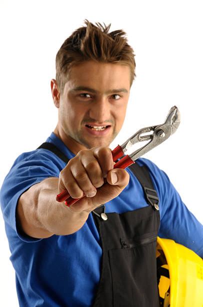 Angry worker stock photo