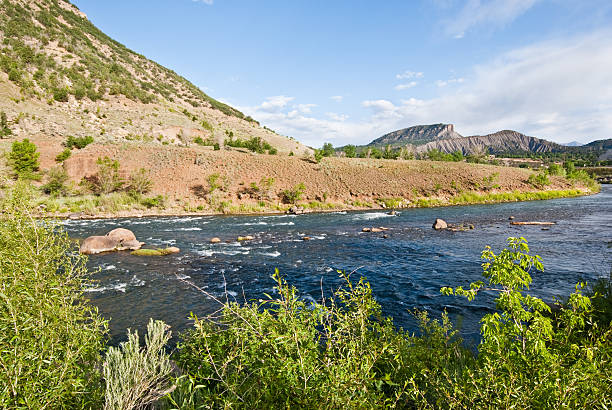 Animas River The Animas River is a 126-mile-long river in the western United States. It is a tributary of the San Juan River and a part of the Colorado River System. The river starts high in the San Juan Mountains near the ghost town of Animas Forks. The Animas River was photographed here as it flows through the town of Durango, Colorado, USA. jeff goulden san juan mountains stock pictures, royalty-free photos & images