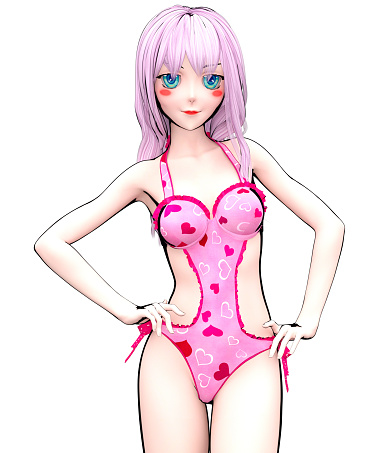 ✓ Imagen de 3D anime chica de traje de baño. Fotografía de Stock