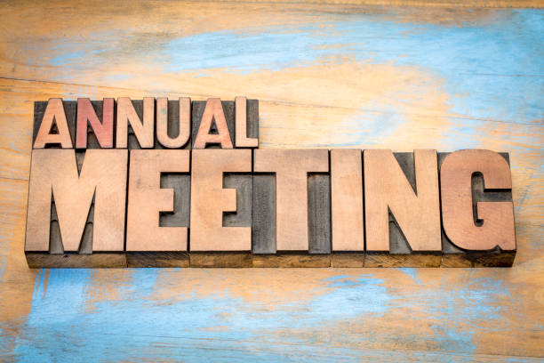 annaul meeting word abstract in letterpress wood type stock photo
