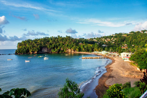 Anse la Raye, beautiful sand beach in Saint Lucia, Caribbean Islands stock photo