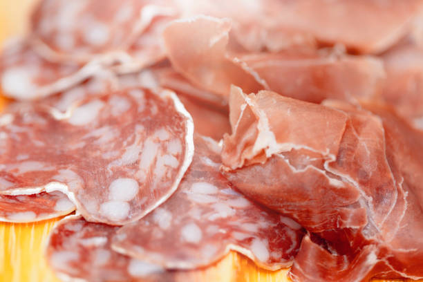 Antipasto platter cold meat plate stock photo