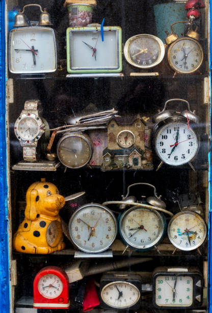 Antique alarm clock in street market stock photo