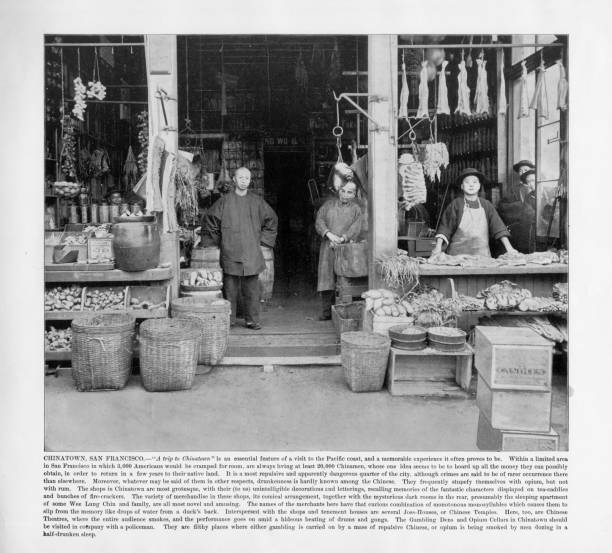 antique american photograph: chinatown, san francisco, california, stati uniti, 1893 - mercato vintage foto e immagini stock