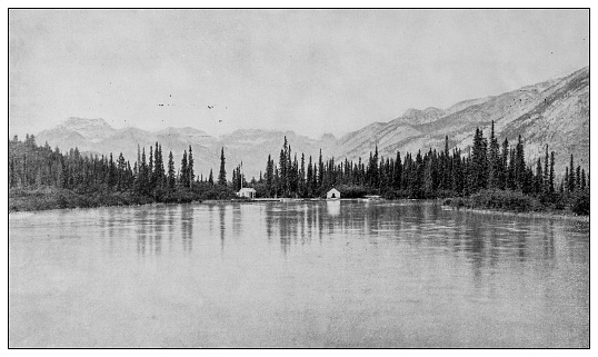 Antique black and white photo: Banff, Canada