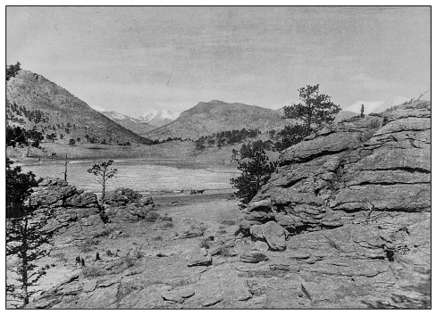Antique black and white photo: Estes Park, Colorado
