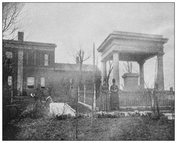 Antique black and white photo of the United States: Old mansion and tomb of president Polk, Nashville Antique black and white photo of the United States: Old mansion and tomb of president Polk, Nashville james knox polk stock illustrations