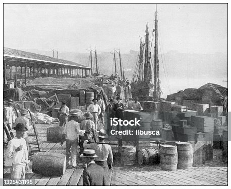istock Antique black and white photograph: Havana docks, Cuba 1325431195
