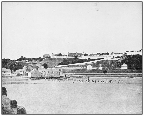 Antique black and white photograph of American landmarks: Fort Mackinac, Michigan