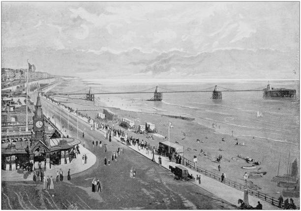 Antique black and white photograph of England and Wales: Brighton Antique black and white photograph of England and Wales: Brighton brighton stock illustrations