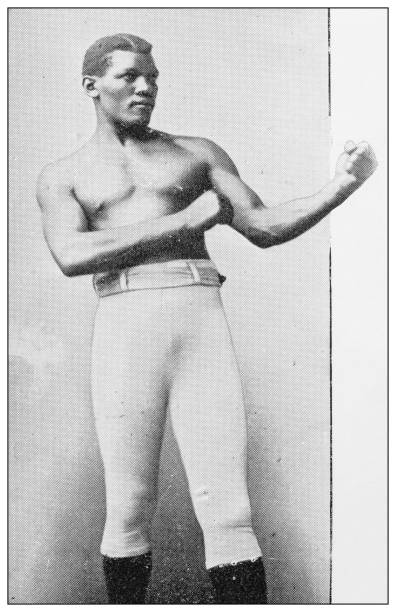 19世紀運動、運動員和休閒活動的古董黑白照片:拳擊手彼得·傑克遜 - 拳擊 運動 幅插畫檔、美工圖案、卡通及圖標