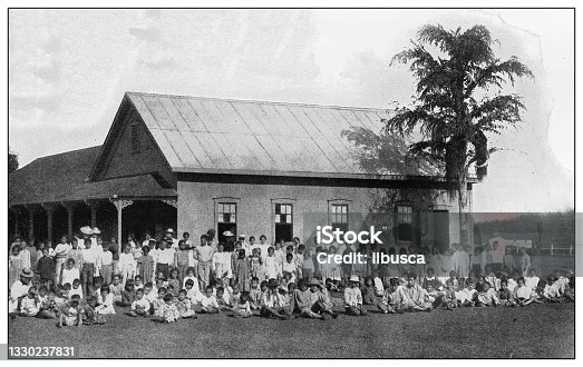 istock Antique black and white photograph: Public School, Kauai, Hawaii 1330237831