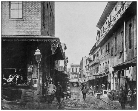 Antique black and white photograph: San Francisco chinatown