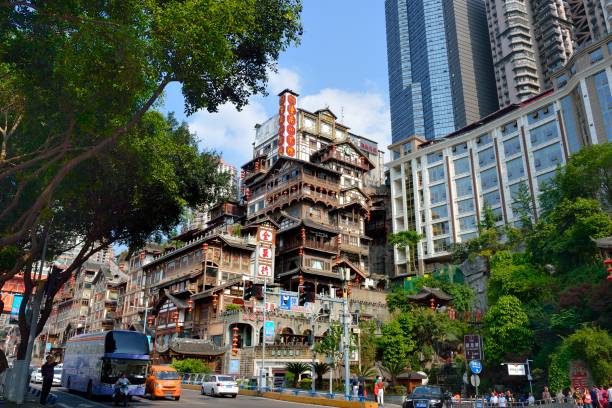 Antique buildings-Hong Ya Dong,Chongqing in the daytime stock photo