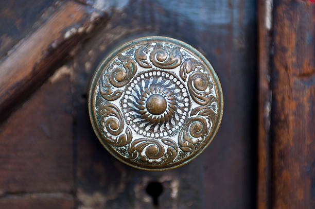 Antique Brass Door Knobs Handles Old Vintage Round Architectural 