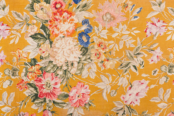 Antique floral fabric  Close Up stock photo
