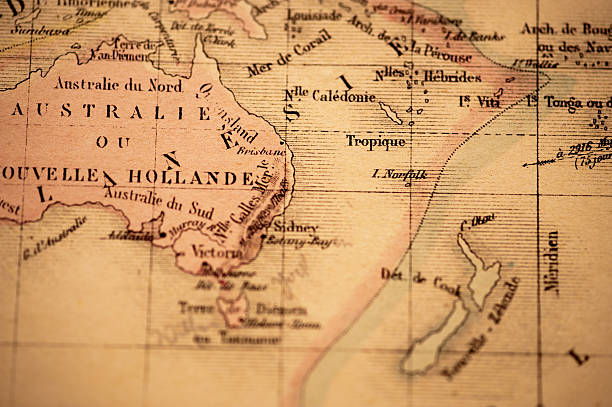 античный карта & новая зеландия/австралия - tonga стоковые фото и изображения