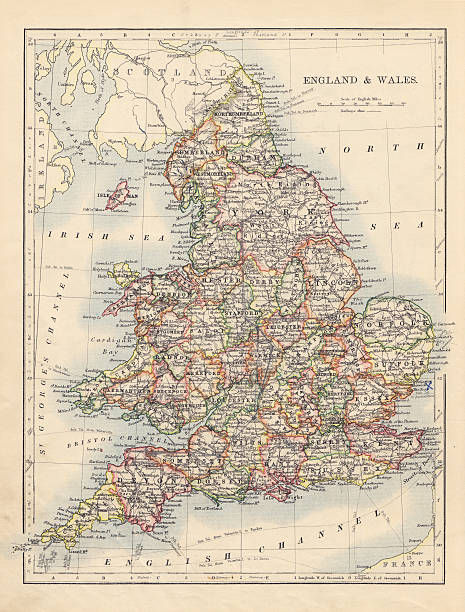 Antique Map Of England & Wales stock photo