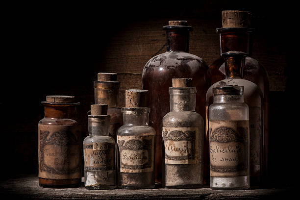 Antique pharmacy jars stock photo