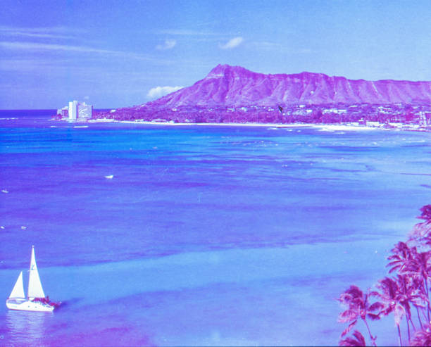Antique photo and old Retro Vintage Style Positive Film scan at Maui Island, Hawaii, USA stock photo
